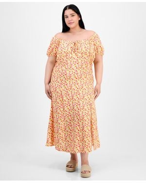 Absolutely Famous Trendy Plus Size Puffed-sleeve Dress - Orange