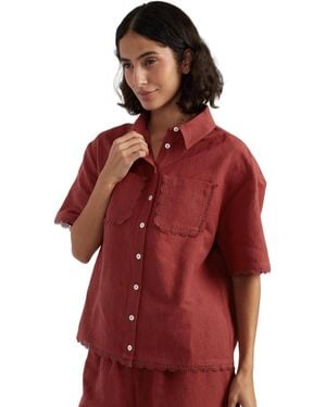 Chinti & Parker Linen-blend Scallop Edge Shirt - Red
