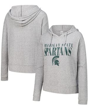 Concepts Sport Michigan State Spartans Juniper Soft Modest Cropped Long Sleeve Hoodie Top - Gray