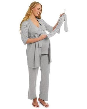 Everly Grey Maternity Analise During & After 5-piece Maternity/nursing Sleep Set - Black
