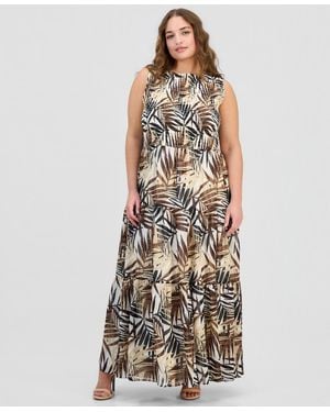 Anne Klein Plus Size Smocked-waist Tiered Dress - Multicolor