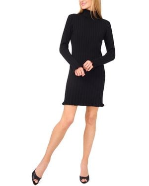 Cece Turtle Neck Ribbed Sweater Dress - Black