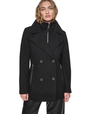 DKNY Double-breasted Long-sleeve Peacoat - Black