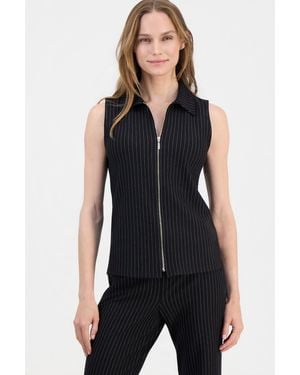 Anne Klein Pinstriped Zip-front Sleeveless Top - Black