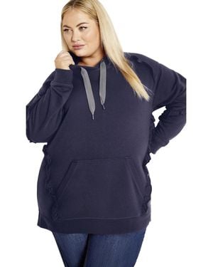 Avenue Plus Size Frill Plain Hoodie - Blue