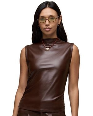 Hudson Jeans Mock Neck Leather Top - Brown