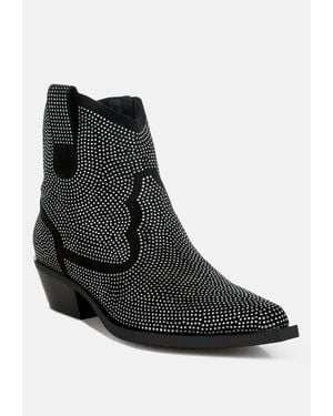 Rag & Co Costello Rhinestones Embellished Cowboy Boots - Black