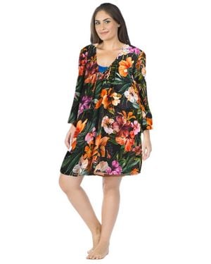 La Blanca Plus Size Tropical Hideaway Lace-front Swim Cover-up Tunic Dress - Red