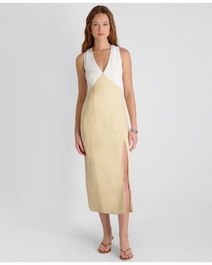 French Connection Cooper Linen Contrast V-neck Midi Dress - Natural