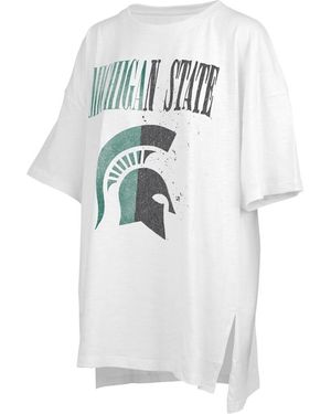 Pressbox Distressed Michigan State Spartans Motley Crew Andy Waist Length Oversized T-shirt - White