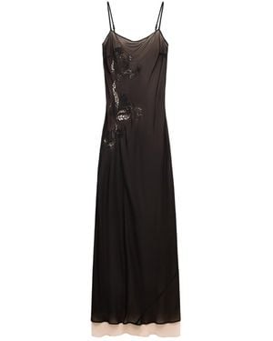 Mango Square Neck Lace Detail Chiffon Slip Dress - Black