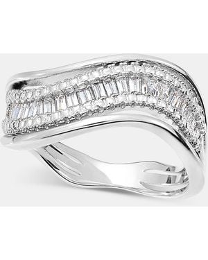 On 34th Cubic Zirconia Wavy Band Ring - Metallic