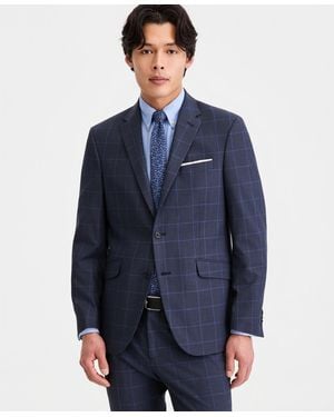 Kenneth Cole Windowpane Slim-fit Techni-cole Suit Separates Jacket - Blue