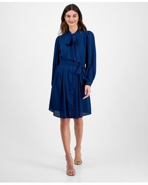 Julia Jordan Belted Balloon-sleeve Shirt Dress - Blue