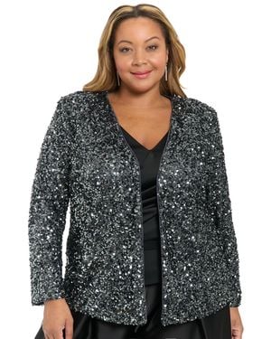 Muse Plus Size V-neck Sequin Long-sleeve Jacket - Gray