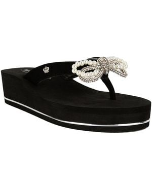 Juicy Couture Crepe Bow Detail Wedge Sandals - Black