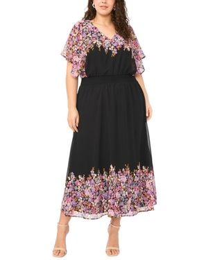 Msk Plus Size Flutter-sleeve V-neck Maxi Dress - Black