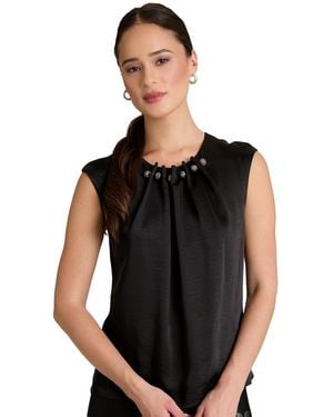 Muse Tucked Beaded Crew Neck Top - Black