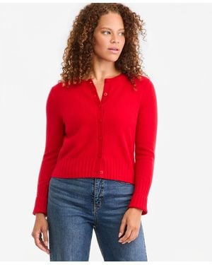 On 34th 100% Cashmere Cropped Shrunken Crew Cardigan - Red