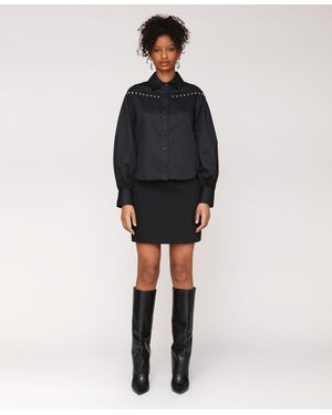 Avec Les Filles Puff Sleeve Studded Shirt - Black