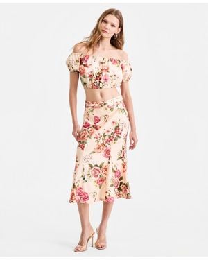 Guess Ryan Floral Linen-blend Midi Skirt - White