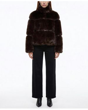 Tahari The Yael Funnel-neck Short Faux Leather Coat - Black