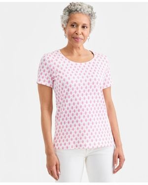 Style & Co. Printed Short-sleeve Scoop-neck Top - White