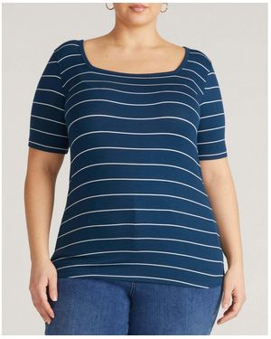 UNIVERSAL STANDARD Plus Size Cloud Rib Short Sleeve Square Neck Tee - Blue