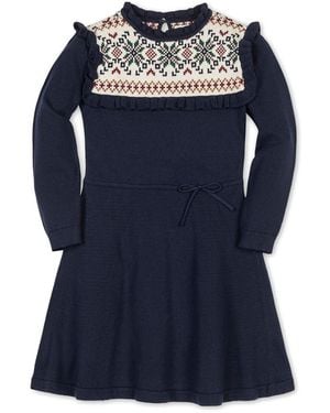 Hope & Henry Big Girls Organic Ruffle Collar Fair Isle Yoke Sweater Dress - Blue