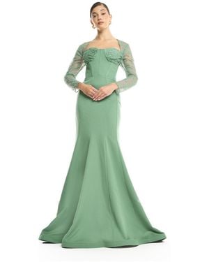 Amiri Sweetheart Sheer 3/4-length Lace Sleeves Mermaid Evening Gown - Green