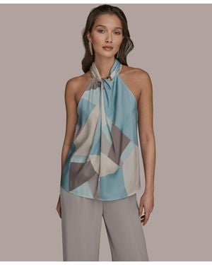 Donna Karan Printed Twist Halter Neck Top - Blue