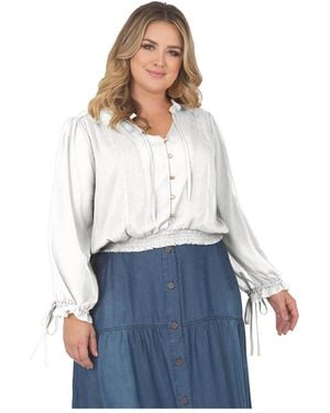 Standards & Practices Plus Size Long Bishop Tie Sleeve Chiffon Blouse - White