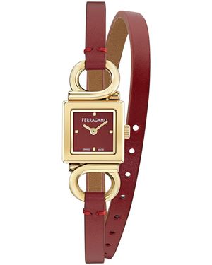 Ferragamo Tone Leather Strap Watch 18mm - Red