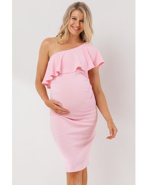 Hello Miss Maternity One-shoulder Ruffle Bodycon Dress - Pink