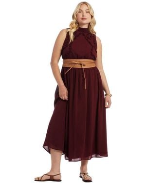 June + Vie Ruffle Detail Maxi Dress - Red