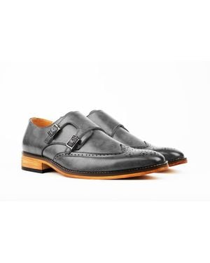 Gino Vitale Monk Strap Brogue Dress Shoes - Gray