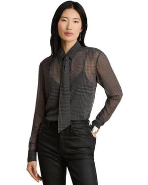 Ralph Lauren Kristy Plaid Chiffon Blouse - Black