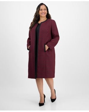 Le Suit Plus Size Houndstooth Topper Jacket & Sleeveless Dress Suit Set - Red