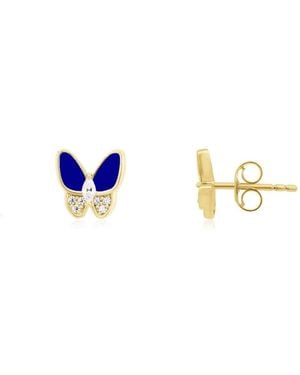 The Lovery Cz Butterfly Stud Earrings 14k Gold-plated Sterling Silver - Blue