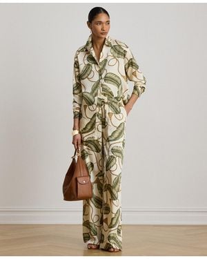 Ralph Lauren Petite High-rise Rope-print Twill Wide-leg Pants - Metallic