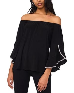 Msk Petite Off-the-shoulder Cape-sleeve Blouse - Black