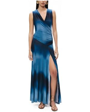 Nocturne Draped Asymmetric Maxi Dress - Blue
