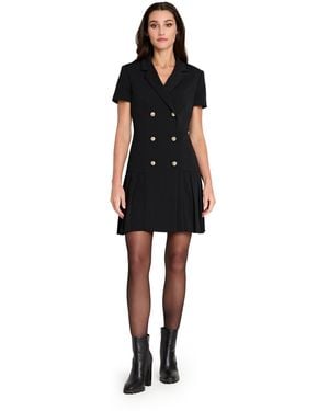 Tahari Double Breasted Pleat Hem Short-sleeve Coat Dress - Black