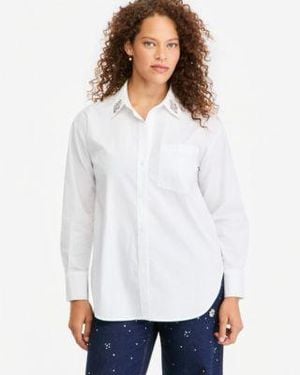 On 34th Embellished Collar Poplin Button Down Shirt Macys Exclusive - White