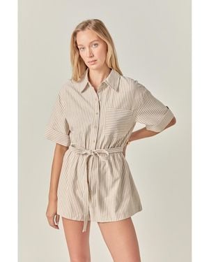 English Factory Stripe Oxford Fabric Romper - Natural
