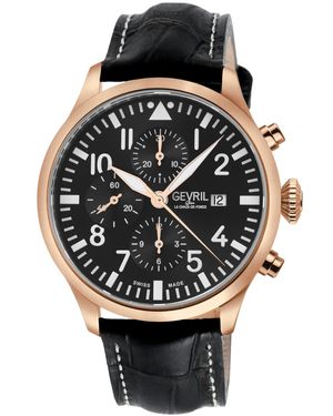 Gevril Vaughn Swiss Automatic Black Italian Leather Strap Watch 44mm