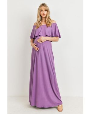 Hello Miss Maternity Off-shoulder Ruffled Maxi Dress - Purple