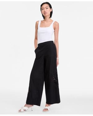 INC International Concepts Cotton Lace-trim Wide-leg Pants - White