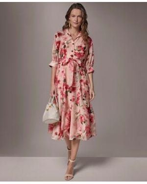 Donna Karan Printed Collared Neck Shirt Dress - Multicolor