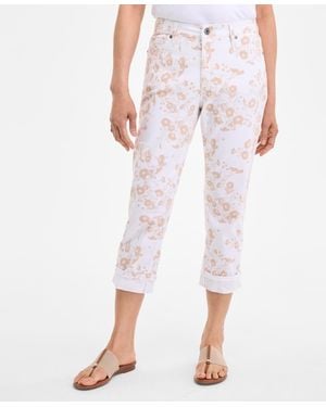 Style & Co. Printed Mid-rise Curvy Capri Jeans - Pink